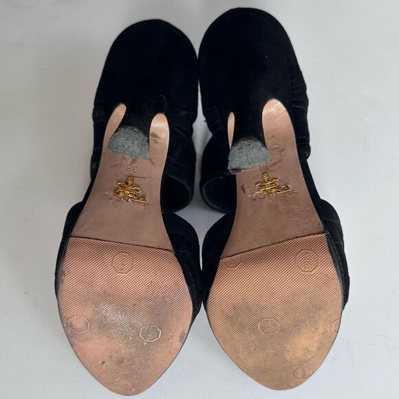 Prada Black Suede High Heel Peep Toe Bootie Style Sandals Size 38 - Picture 13 of 14